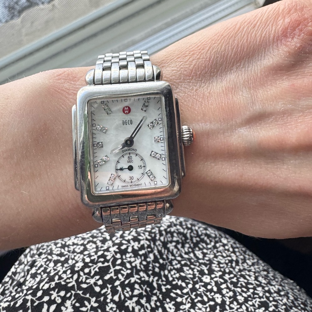 MICHELE Deco Mid Watch with Diamonds in Silver
